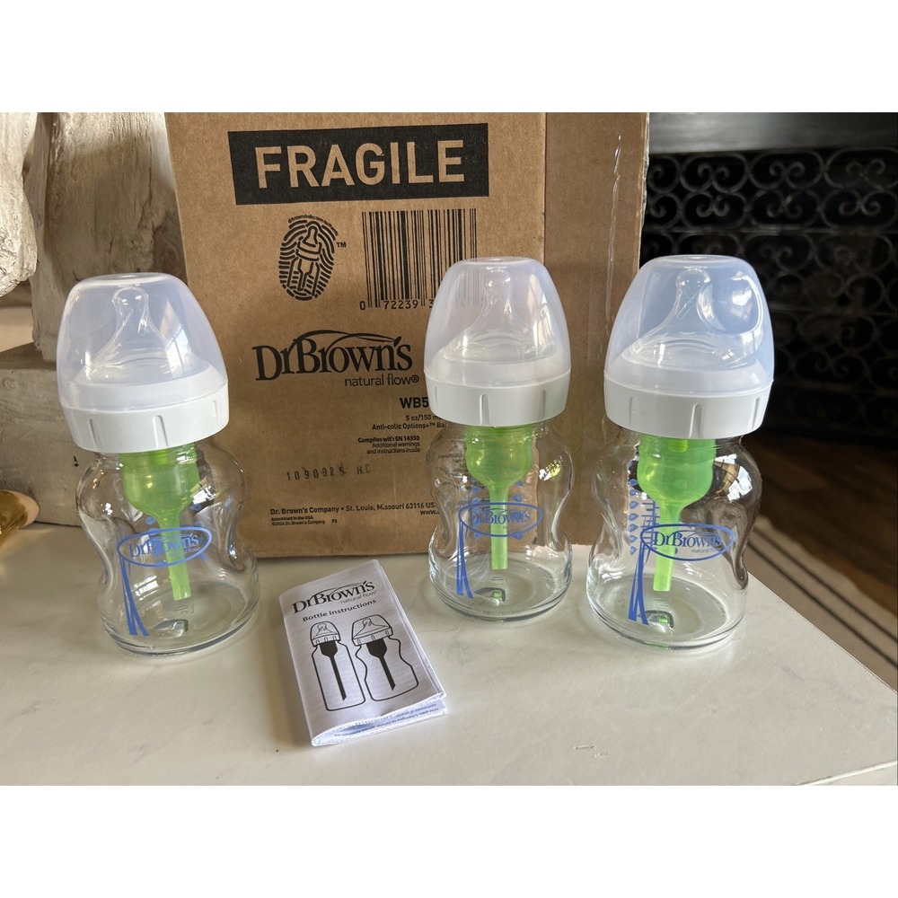 New Dr. Brown's Natural Flow Baby Bottles, 5 oz, 3 Pack GLASS!